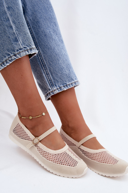 Mesh ballerina's met bandjes in zand Chicca