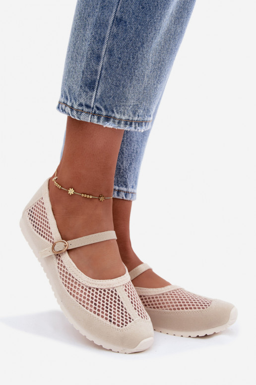 Mesh ballerina's met bandjes in zand Chicca