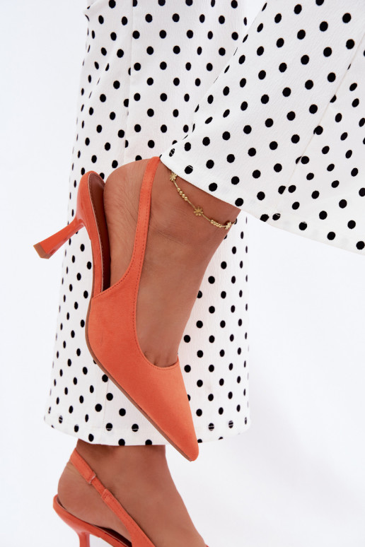 Damen-Sandalen mit dünnen Absätzen aus Kunstwildleder in Orange Saria