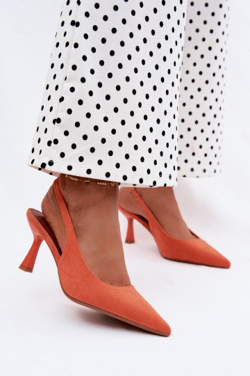Sandales pour femmes avec talons fins en daim synthétique orange Saria 2