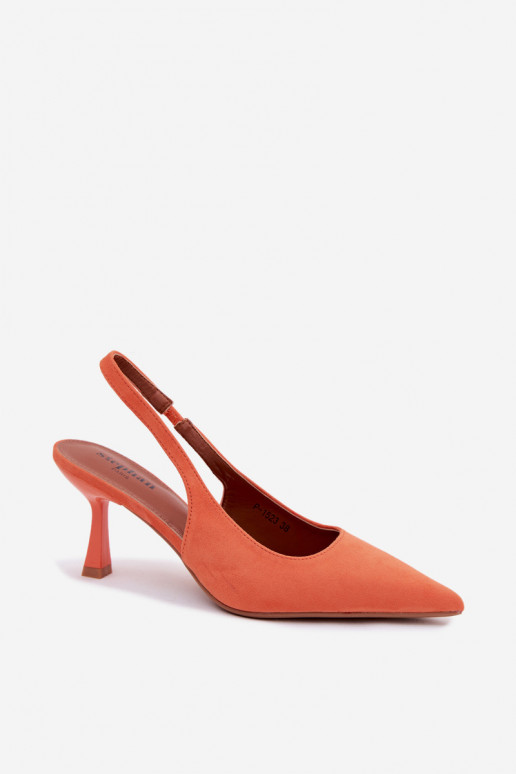 Damesandalen met dunne hakken van faux suede in oranje Saria