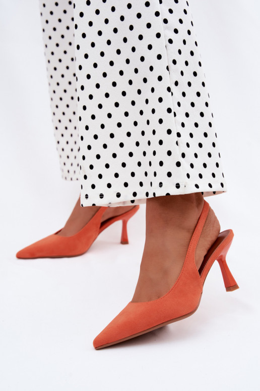 Damesandalen met dunne hakken van faux suede in oranje Saria