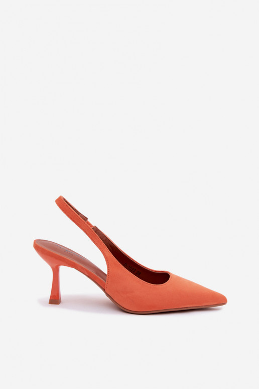 Sandales pour femmes avec talons fins en daim synthétique orange Saria