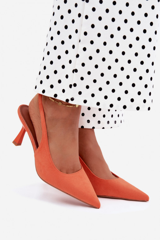 Damen-Sandalen mit dünnen Absätzen aus Kunstwildleder in Orange Saria