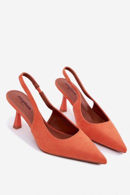 Damesandalen met dunne hakken van faux suede in oranje Saria