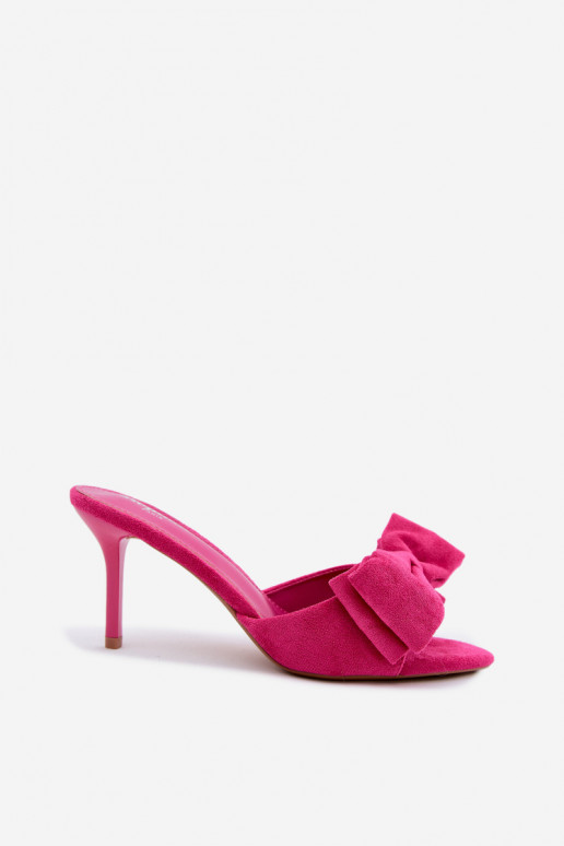 Chaussons pour femmes avec talons fins et nœuds en daim synthétique rose Tai turignolia