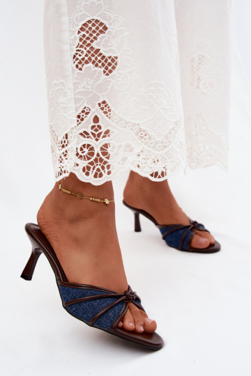 Dames slippers met dunne hakken in denim stof Orchidia 2