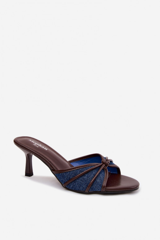 Chaussons pour femmes avec talons fins en tissu en denim Orchidia