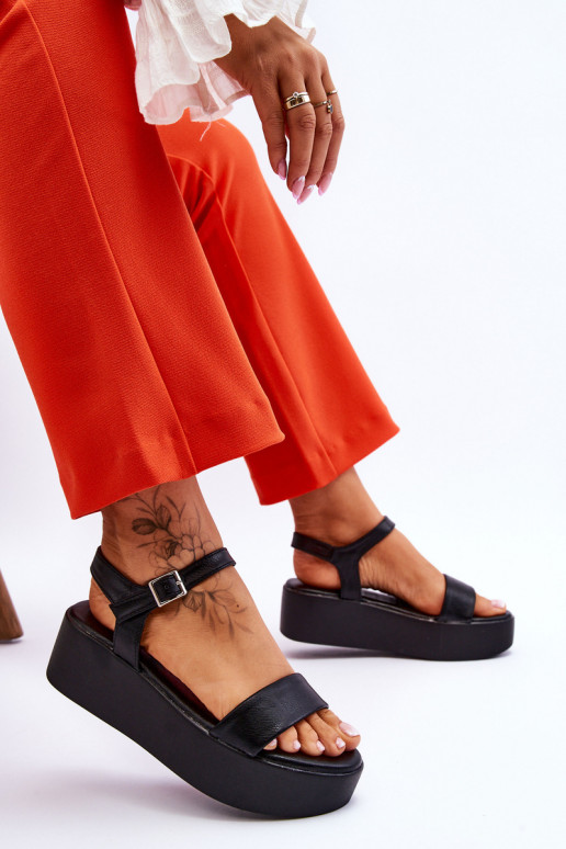 Damen schwarze Plateausandalen Casen