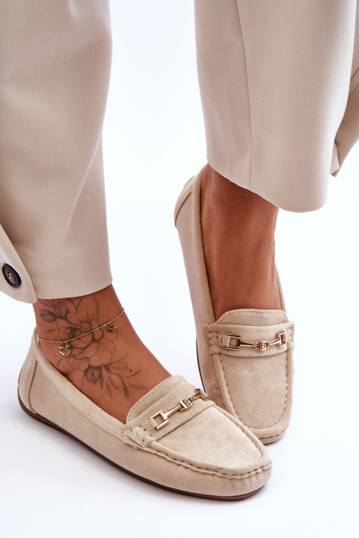 Klassieke zandkleurige dames suède mocassins Corinell