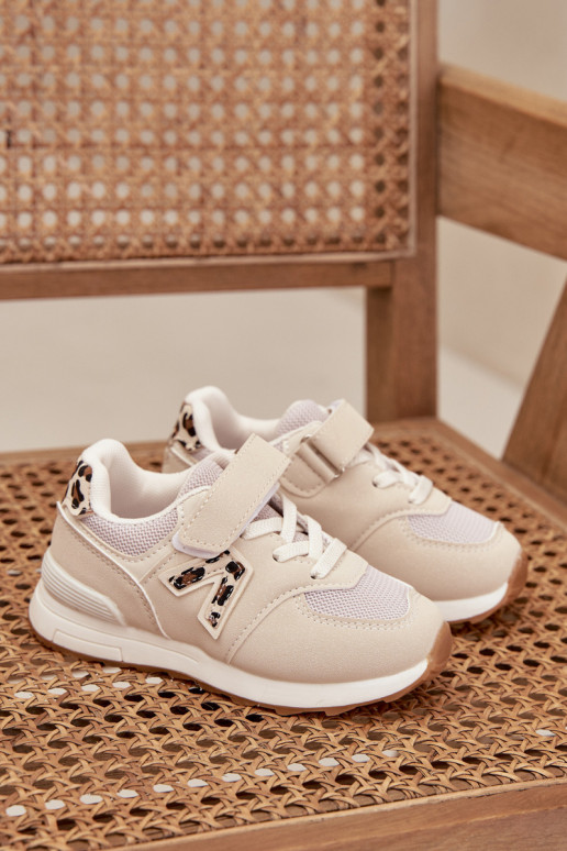 Baskets pour enfants beiges avec fermetures Velcro Galisse