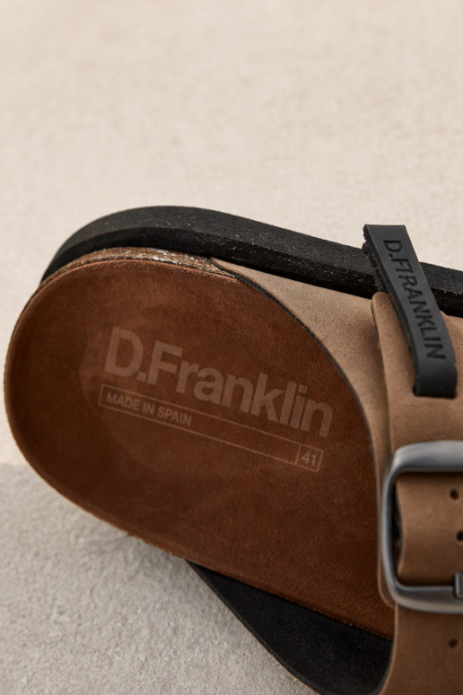 Chaussons en cuir pour hommes avec boucles D.Franklin DFSH407017 marron