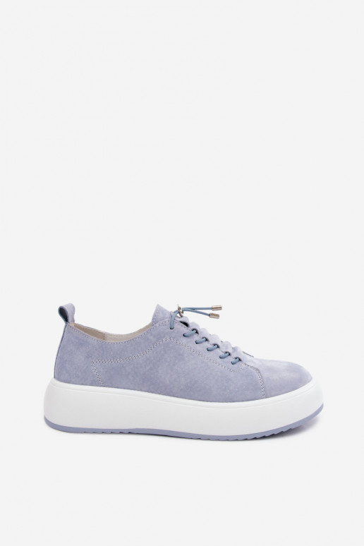 Blaue Plattform-Sneaker aus Kunstveloursleder Blushy