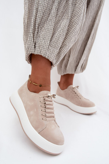 Beige platformsneakers van faux suede Blushy 2