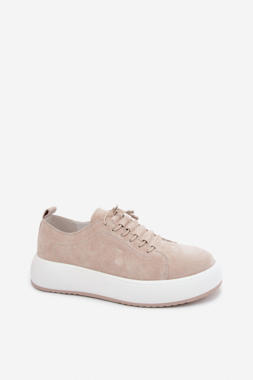 Beige Plattform-Sneaker aus Kunstveloursleder Blushy