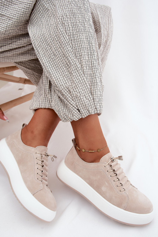 Beige platformsneakers van faux suede Blushy