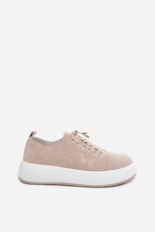 Beige Plattform-Sneaker aus Kunstveloursleder Blushy