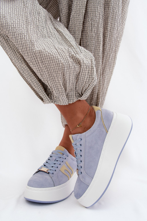 Chaussures modèle baskets Féminin avec une plateforme daim natureloÀa couleur bleue Salima