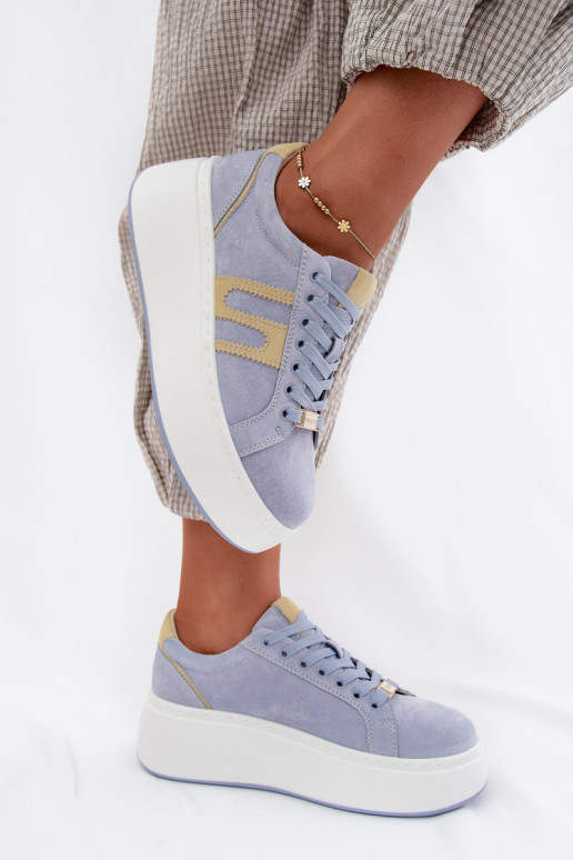 Chaussures modèle baskets Féminin avec une plateforme daim natureloÀa couleur bleue Salima