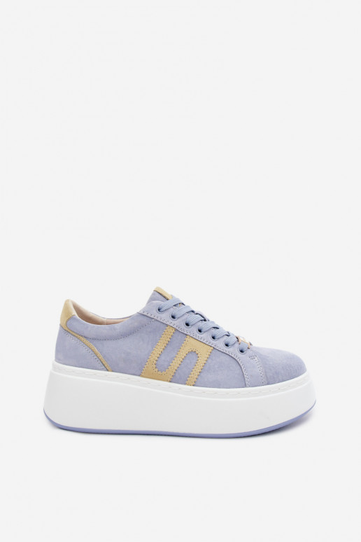 Chaussures modèle baskets Féminin avec une plateforme daim natureloÀa couleur bleue Salima