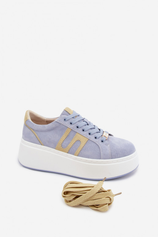 Sneakers Stilvollllschuhe Feminin mit einer Plattform natürliches INildlederoZua blaue Farbe Salima