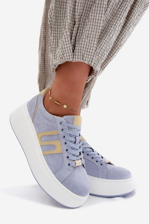 Chaussures modèle baskets Féminin avec une plateforme daim natureloÀa couleur bleue Salima
