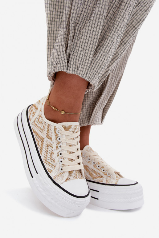 Faible Chaussures de loisirs avec une plateforme Blanc-couleur dorée Medina