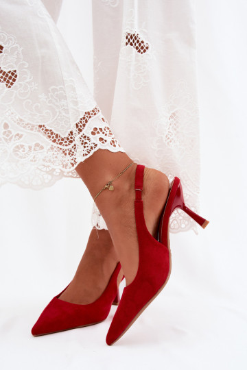 Dames sandalen met dunne hakken in rode faux suede Saria 2