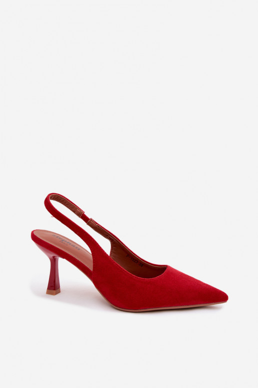 Dames sandalen met dunne hakken in rode faux suede Saria