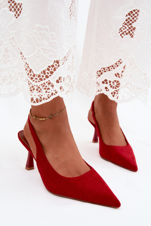 Dames sandalen met dunne hakken in rode faux suede Saria