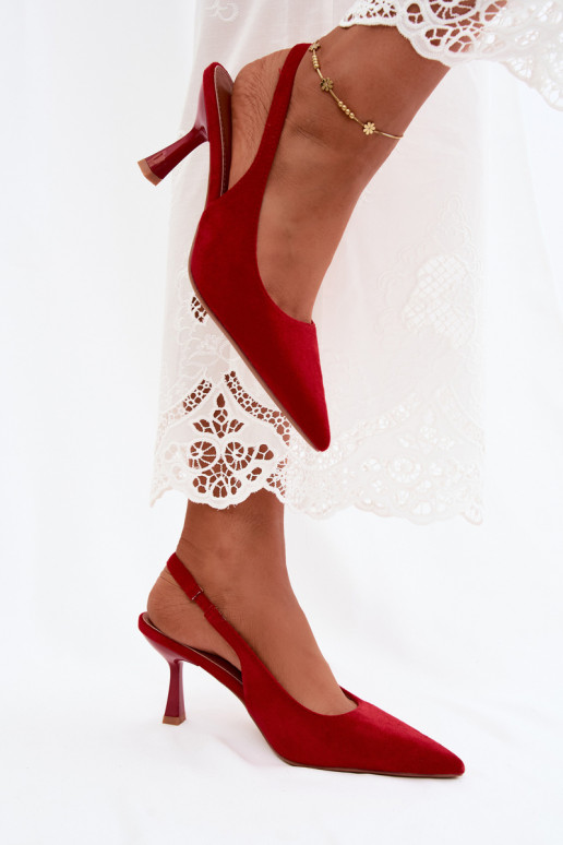Damen Sandalen mit schmalen Absätzen aus rotem Kunstveloursleder Saria