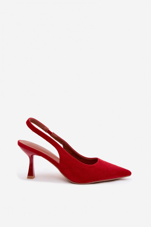 Dames sandalen met dunne hakken in rode faux suede Saria