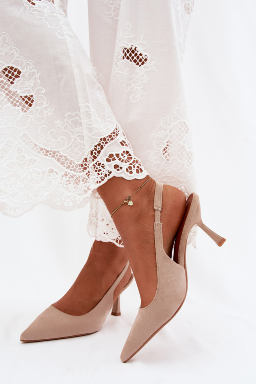 Dames sandalen met dunne hakkenImitacji van suèdeu beige Saria