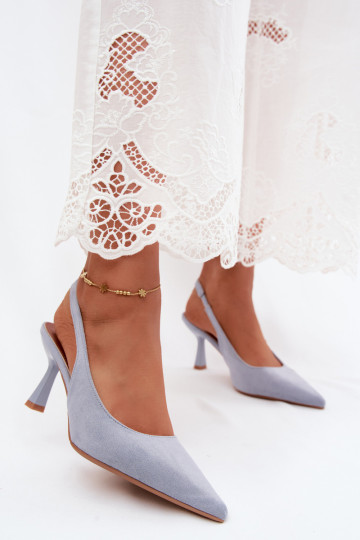 Dames sandalen met dunne hakken in blauwe faux suede Saria
