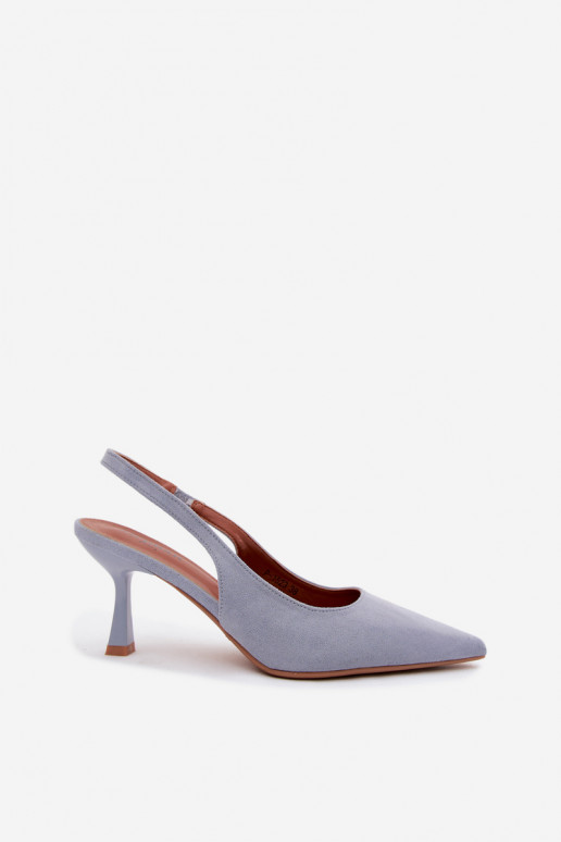 Damen Sandalen mit schmalen Absätzen aus blauem Kunstveloursleder Saria