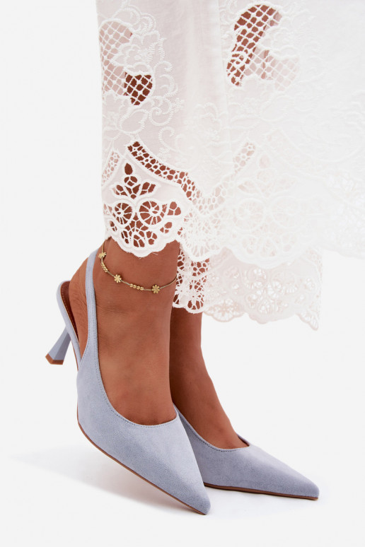 Damen Sandalen mit schmalen Absätzen aus blauem Kunstveloursleder Saria