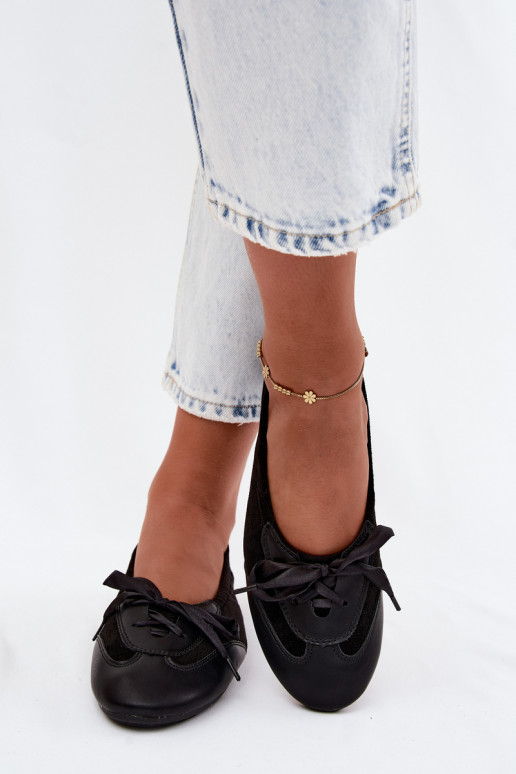 Zwarte sportieve ballerina's met stijlvolle details Peonia