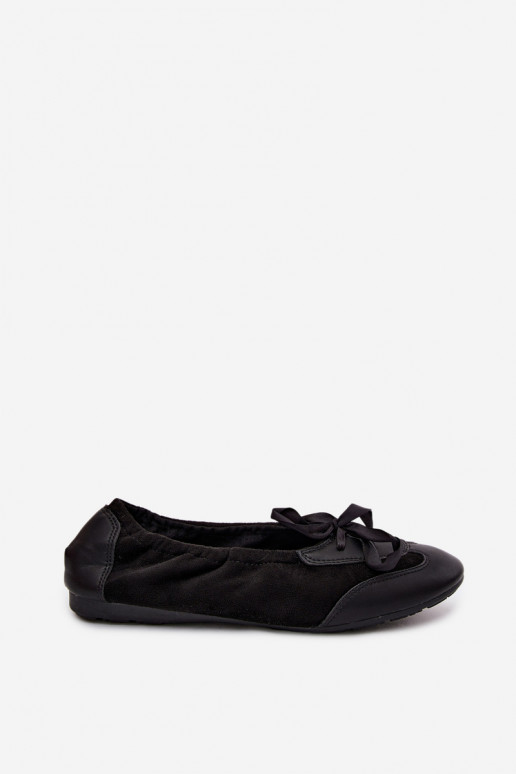 Schwarze sportliche Ballerinas mit stilvollen Details Peonia