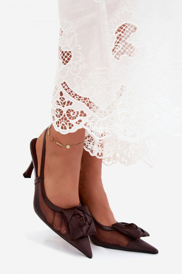 Sandales en mesh avec ornements et talons en chocolat Jasmina 2