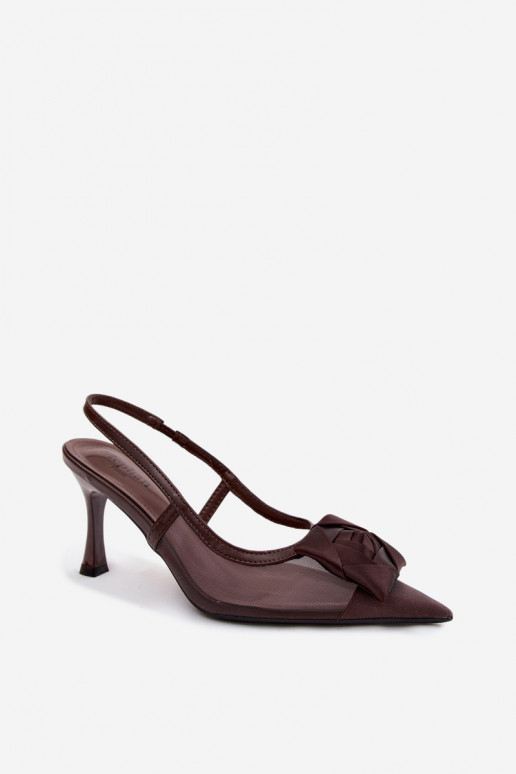 Netz-Sandalen mit Ornamenten und Absätzen in Schokolade Jasmina