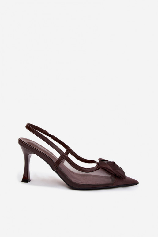 Netz-Sandalen mit Ornamenten und Absätzen in Schokolade Jasmina
