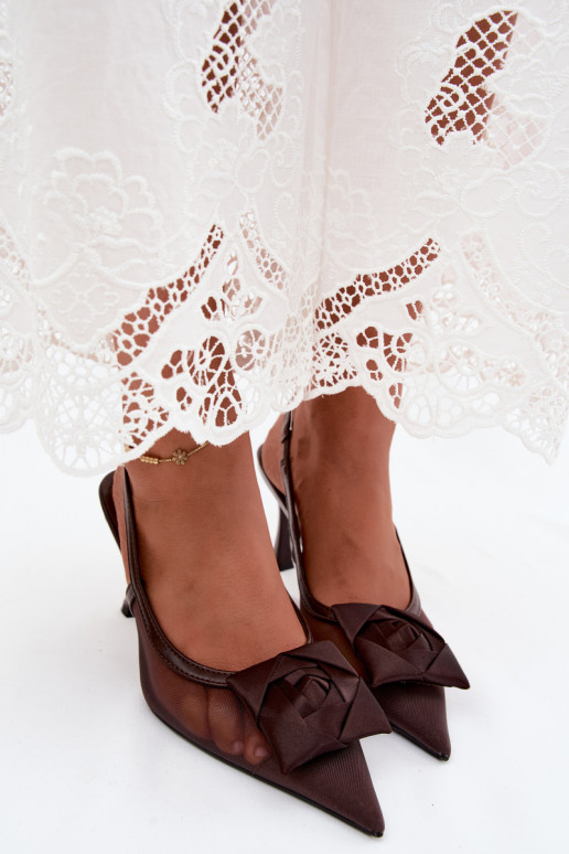 Mesh sandalen met ornamenten en hakken in chocolade Jasmina