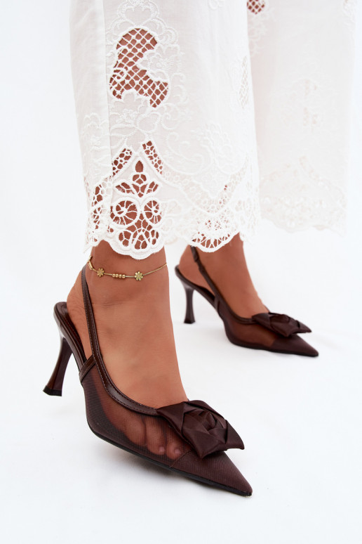 Mesh sandalen met ornamenten en hakken in chocolade Jasmina
