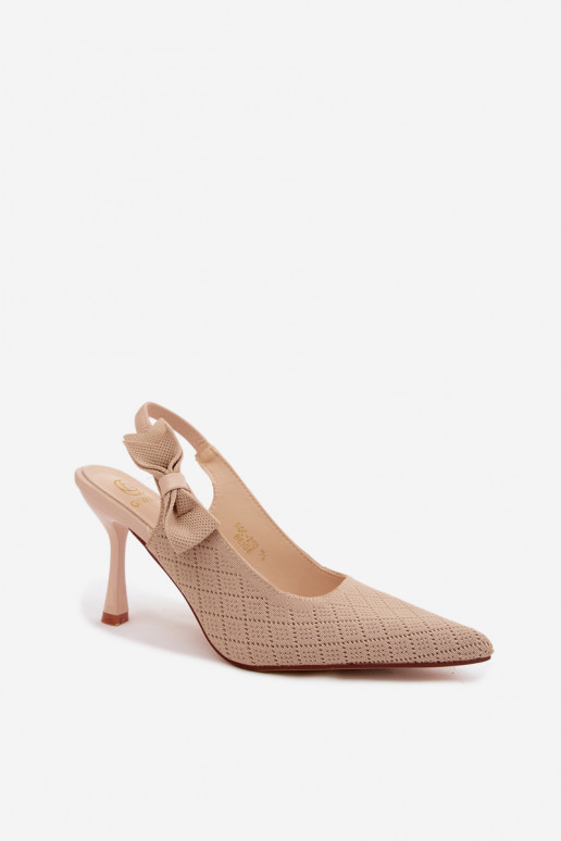 Sandalen met dunne hakken en strikken in zandkleur Cosma