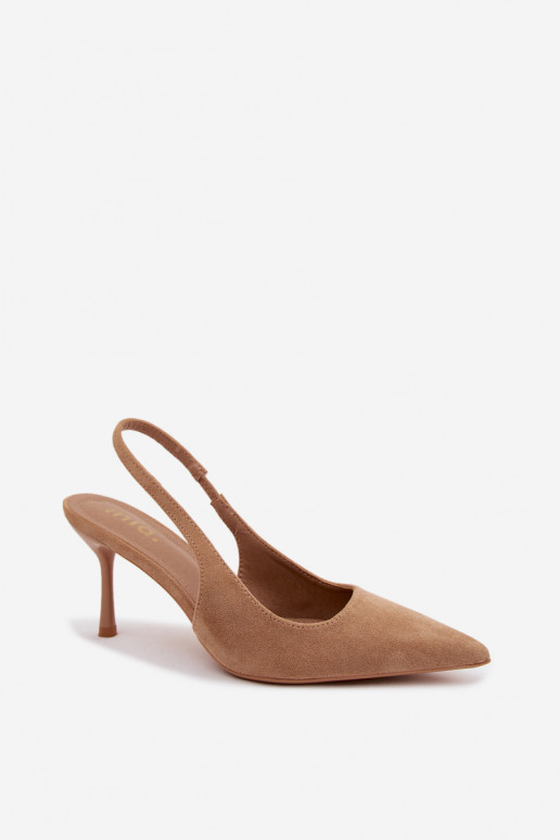 Dames sandalen met dunne hakkenvan eco-suèdeu beige Kevina