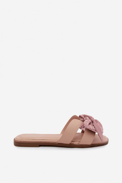 Pantoufles pour femmes avec des talons larges avec des rubans Nude Caprissa
