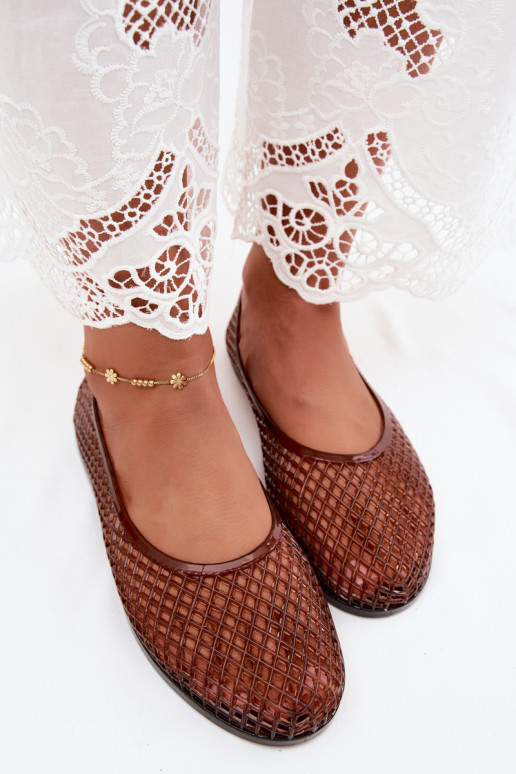 Lace-up rubberen ballerina's in bruin Bonnita