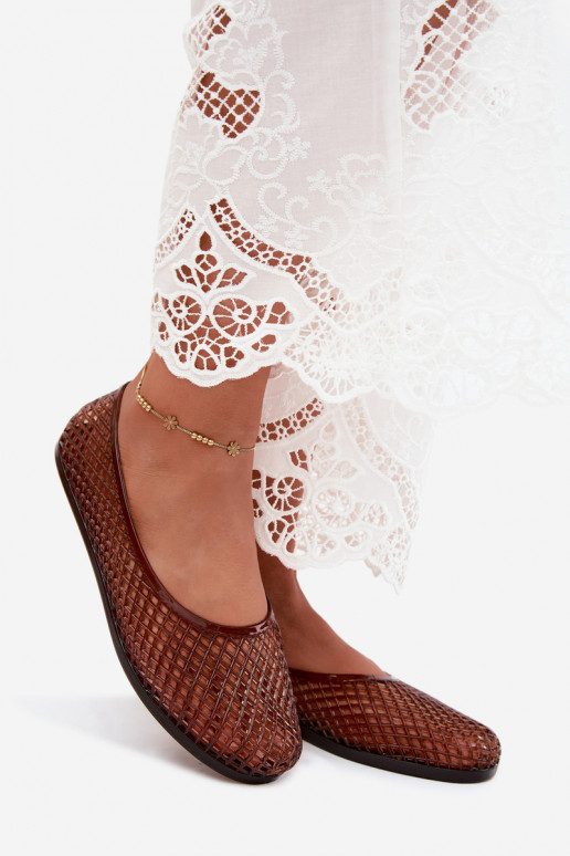 Lace-up rubberen ballerina's in bruin Bonnita