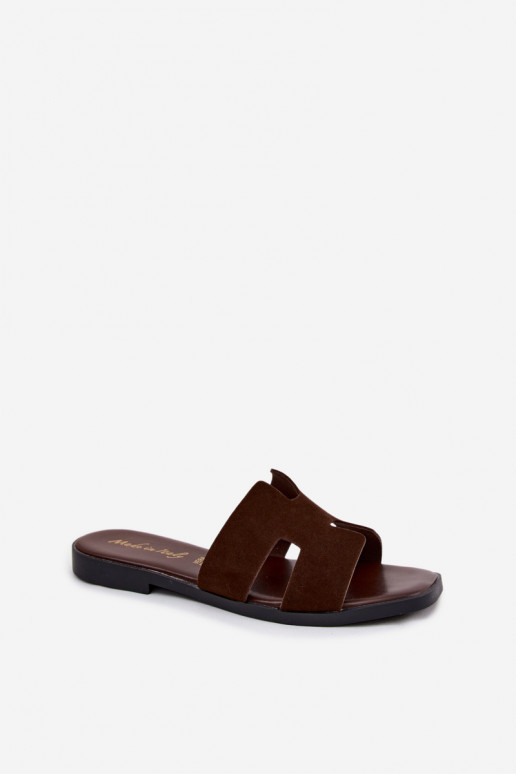 Faux suede dames slippers met uitsparingen CzekoladoĮe Sunelle