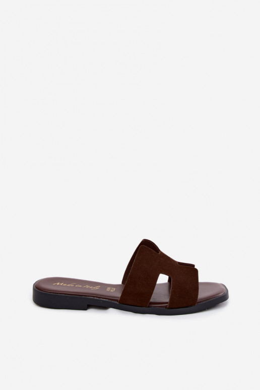 Faux suede dames slippers met uitsparingen CzekoladoĮe Sunelle